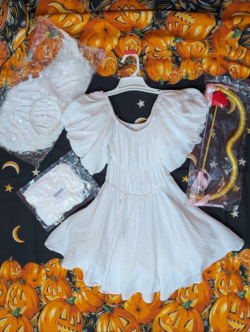 Size 0 Angel Cupid Halloween Costume With Accessories Wings Halo Bow White Dress